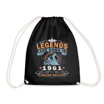 1961 Vintage Motorcycle Biker Birthday Born - Drawstring Bag - black - Front