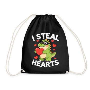 I Steal Hearts Dino Valentine - Drawstring Bag - black - Front