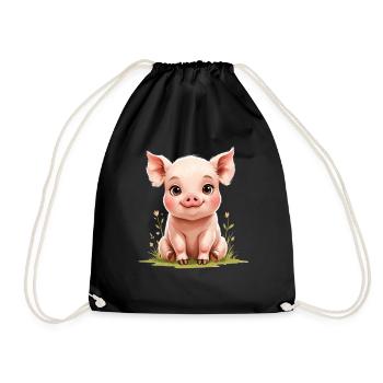 Cute Piglet in Watercolor Style - Drawstring Bag - black - Front