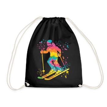 Alpine skiing Winter sports Nordic skiing - Drawstring Bag - black - Front