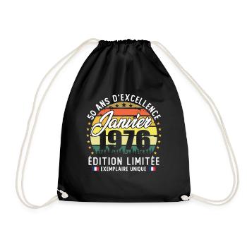 Janvier 1976 Vintage Cadeau Anniversaire 50 Ans - Drawstring Bag - black - Front