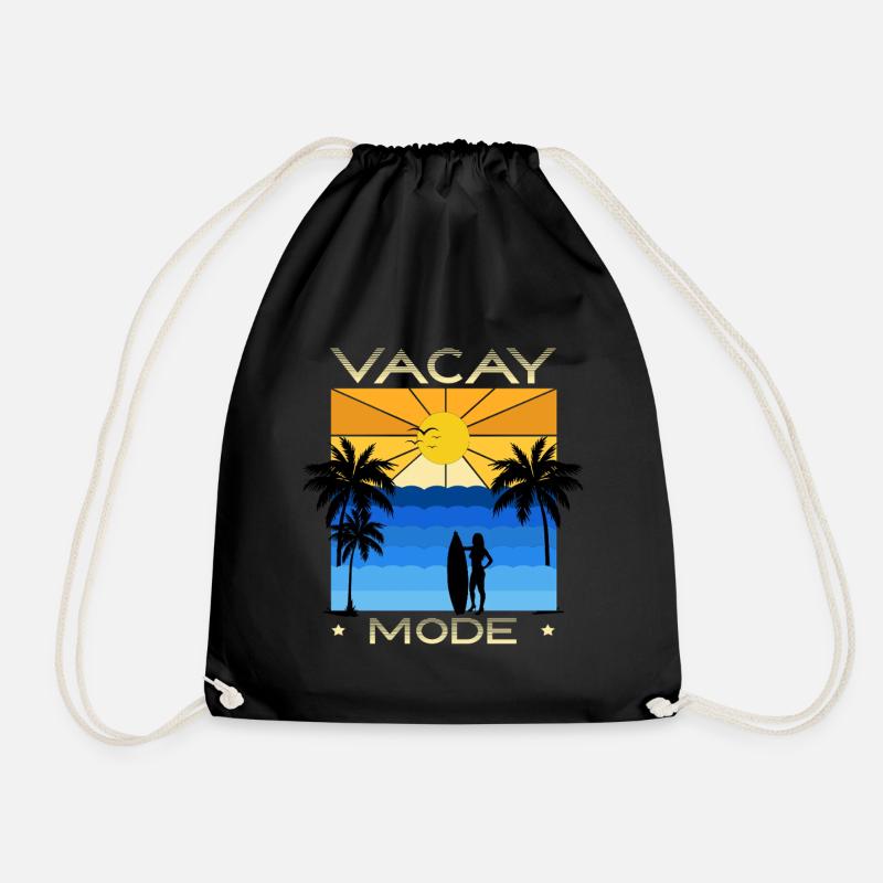Fun holiday & surfer design - Drawstring Bag - black