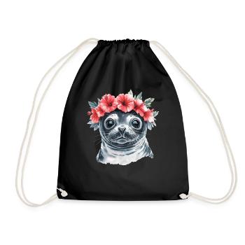Blumenkranz Seehund - Turnbeutel - Schwarz - Vorne