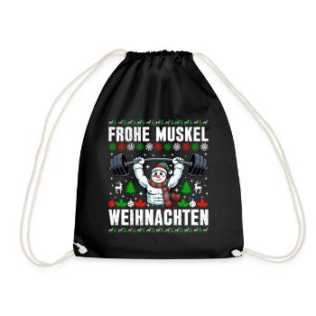 Gym MERRY MUSCLE CHRISTMAS Funny - Drawstring Bag - black - Front