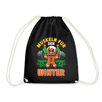 MUSCLES FOR WINTER Gingerbread Man Funny - Drawstring Bag - black - Front