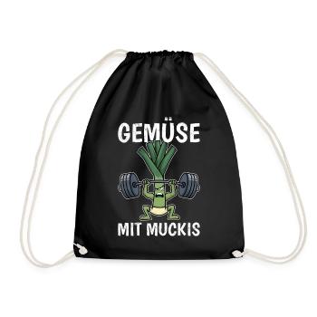 Gewichtheber GEMÜSE MIT MUCKIS Lustiges - Turnbeutel - Schwarz - Vorne