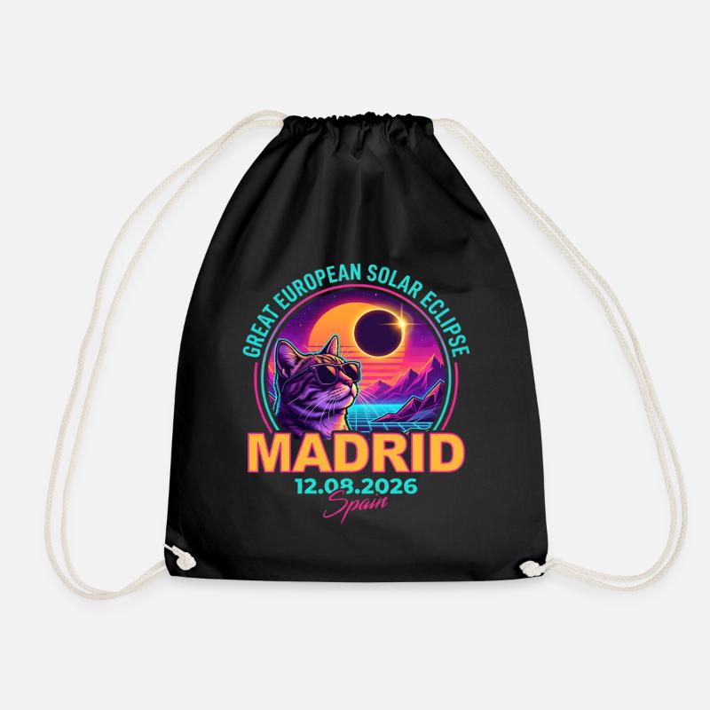 Solar Cat Madrid Eclipse 2026 - Drawstring Bag - black