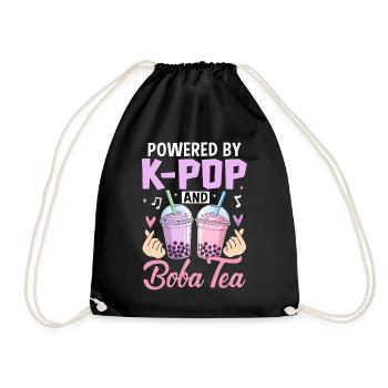Powered By K Pop And Boba Tea - Drawstring Bag - black - Front