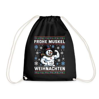 Gym MERRY MUSCLE CHRISTMAS Funny - Drawstring Bag - black - Front