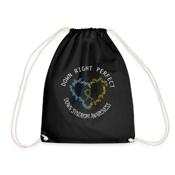 Down Right Perfect Down Syndrome Awareness Heart - Drawstring Bag - black - Front