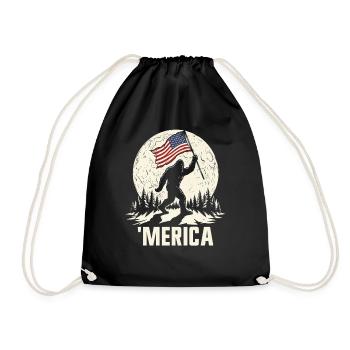America Bigfoot Moon Funny Bigfoot for Men z - Drawstring Bag - black - Front