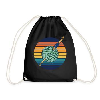 Funny Crochet Yarn Lovers Crochet Hook Retro - Drawstring Bag - black - Front