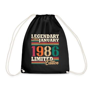 Vintage-Retro-Geburtstagsgeschenk im Januar 1986 - Turnbeutel - Schwarz - Vorne