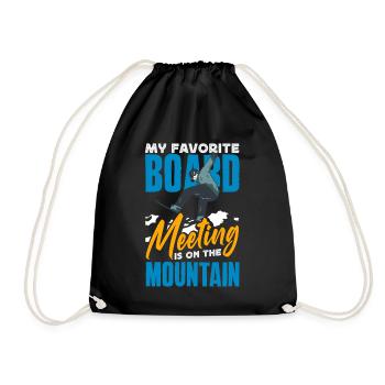 Snowboarding Snowboard Meeting Chairlift - Drawstring Bag - black - Front