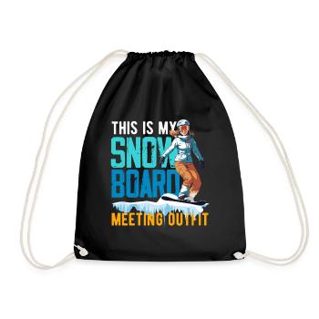 Snowboarding Snowboard Meeting Chairlift - Drawstring Bag - black - Front