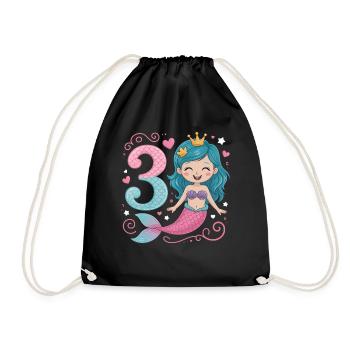 Mermaid 3rd Birthday 3 Years - Drawstring Bag - black - Front