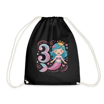 Mermaid 3rd Birthday 3 Years - Drawstring Bag - black - Front