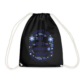 Crochet Life Eat Sleep Crochet Repeat Happy Hooks - Drawstring Bag - black - Front