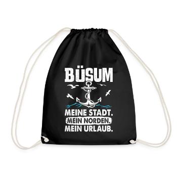 BÜSUM MEINE STADT MEIN NORDEN MEIN URLAUB Lustig - Turnbeutel - Schwarz - Vorne