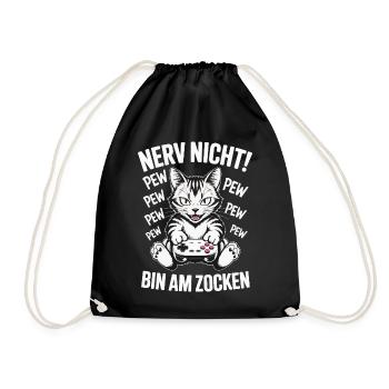 Nerv nicht bin am Zocken Gamer Katze Design - Turnbeutel - Schwarz - Vorne