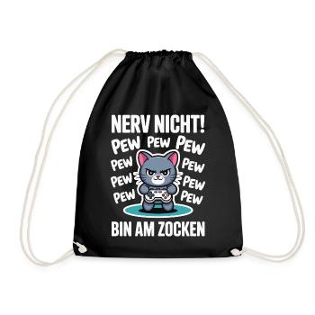 Nerv nicht bin am Zocken Gamer Katze Design - Turnbeutel - Schwarz - Vorne