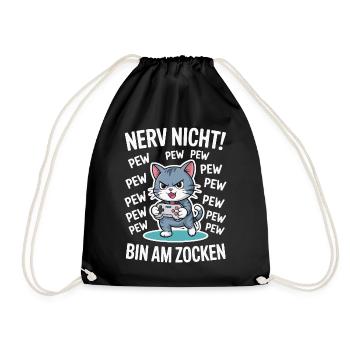 Nerv nicht bin am Zocken Gamer Katze Design - Turnbeutel - Schwarz - Vorne
