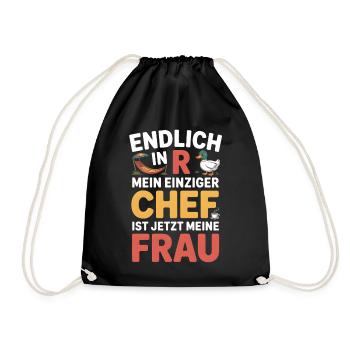 Rente Ente Ruhestand  Einziger Chef ist meine Frau - Drawstring Bag - black - Front
