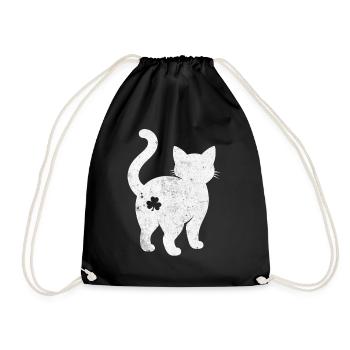 Katzen Silhouette mit Kleeblatt - Turnbeutel - Schwarz - Vorne