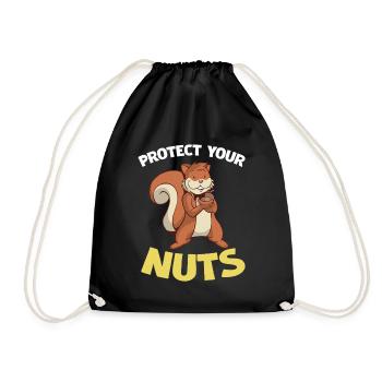 Protégez vos noix – Dessin animé Écureuil - Sac de sport léger - noir - Devant