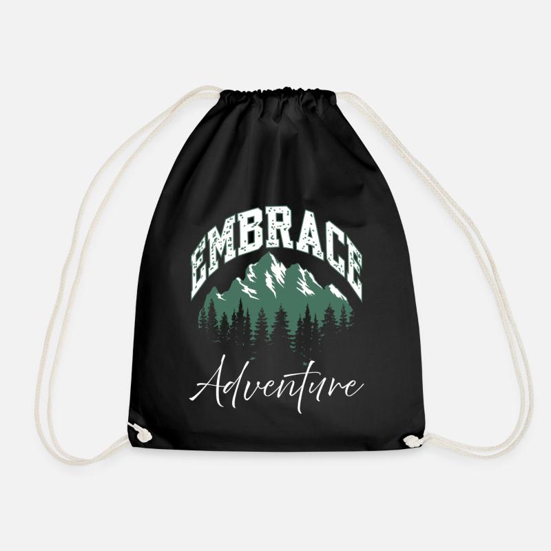 Embrace Adventure Mountain Logo - Drawstring Bag - black