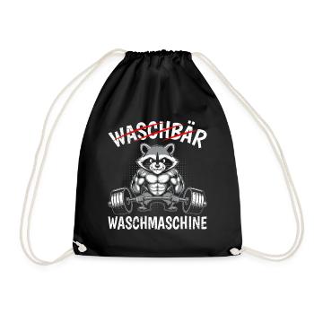 Kraftsport WASCHBÄR WASCH MASCHINE Lustig - Turnbeutel - Schwarz - Vorne