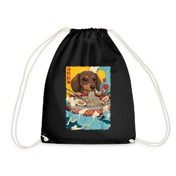 Japanese Ramen Dachshund Noodle Bowl Anime Otaku - Drawstring Bag - black - Front