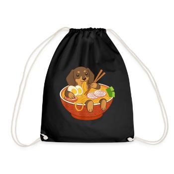 Japanese Ramen Dachshund Noodle Bowl Anime Otaku - Drawstring Bag - black - Front