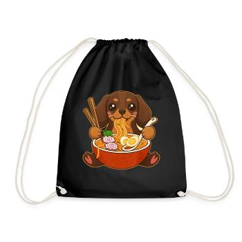 Japanese Ramen Dachshund Noodle Bowl Anime Otaku - Drawstring Bag - black - Front