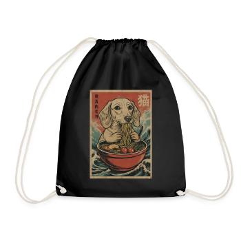 Japanese Ramen Dachshund Noodle Bowl Anime Otaku - Drawstring Bag - black - Front