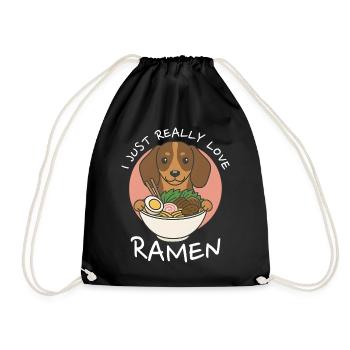 Japanese Ramen Dachshund Noodle Bowl Anime Otaku - Drawstring Bag - black - Front