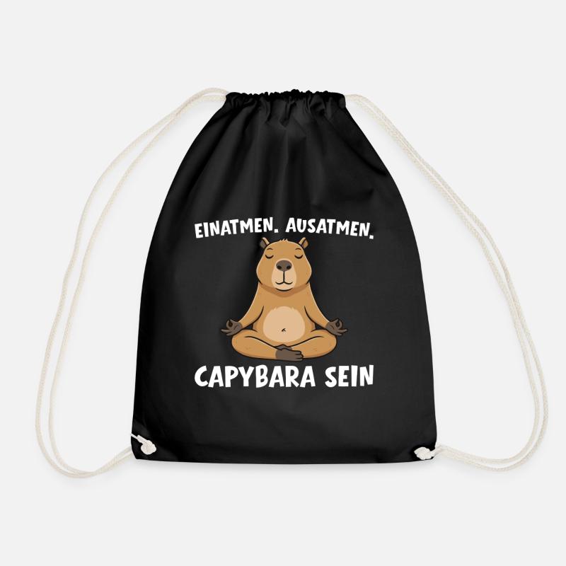 Einatmen Ausatmen Capybara sein -  Yoga - Turnbeutel - Schwarz