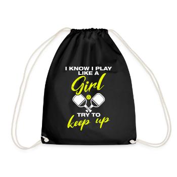 I play like a girl funny pickleball player - Drawstring Bag - black - Front