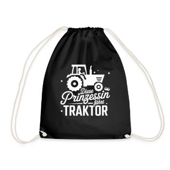  Diese Prinzessin Fährt Traktor Lustiger Spruch - Turnbeutel - Schwarz - Vorne