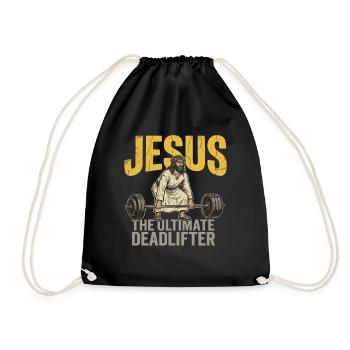 Jesus The Ultimate Deadlifter – Retro Fitness - Drawstring Bag - black - Front
