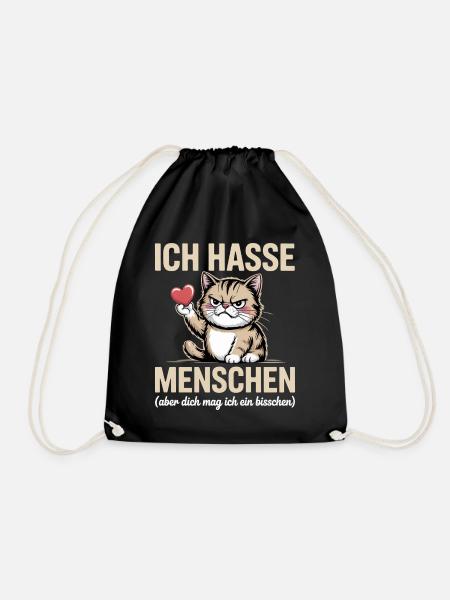 Ich hasse Menschen – dich mag ich trotzdem - Turnbeutel - Schwarz