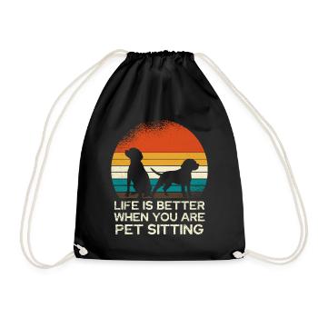 Retro Dog Sitting Sunset - Drawstring Bag - black - Front