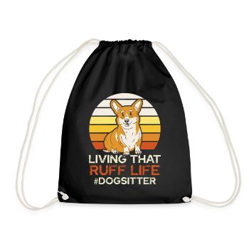 Ruff Life Corgi Retro Sunset - Drawstring Bag - black - Front