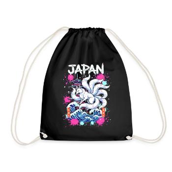 Kitsune Japan Pagode – Anime Fuchsgeist  - Turnbeutel - Schwarz - Vorne
