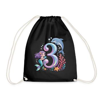 Mermaid 3rd Birthday 3 Years - Drawstring Bag - black - Front