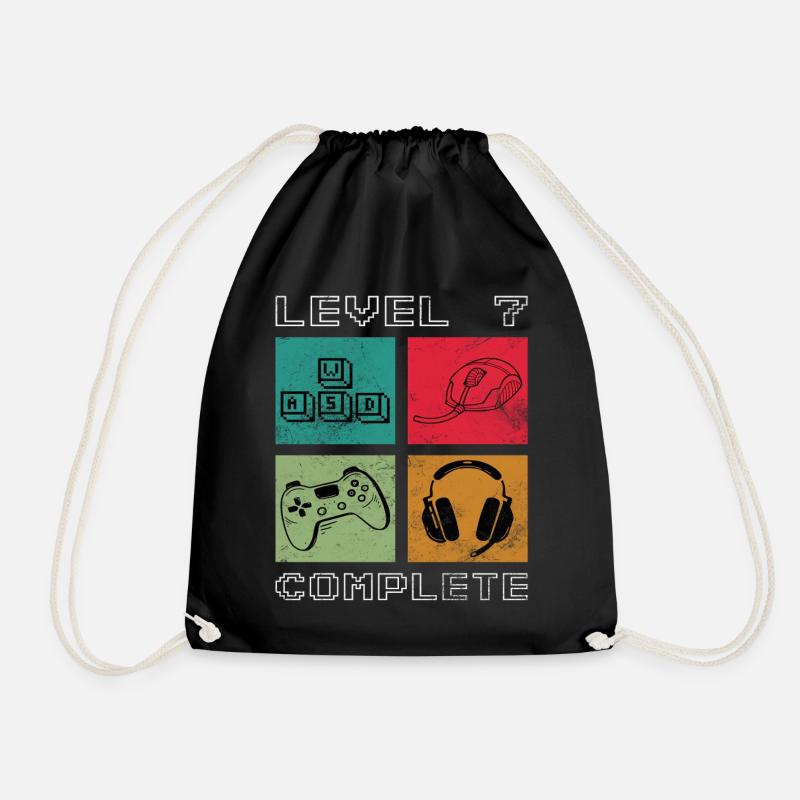 Birthday Gamer Level 7 Years Unlocked - Drawstring Bag - black