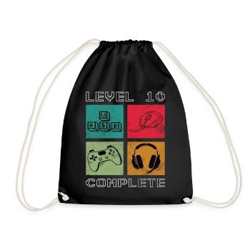 Level 10 Unlocked Gamer 10 Birthday Gift - Drawstring Bag - black - Front