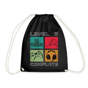 5th Birthday 5 Years Level 5 Birthday Gift - Drawstring Bag - black - Front