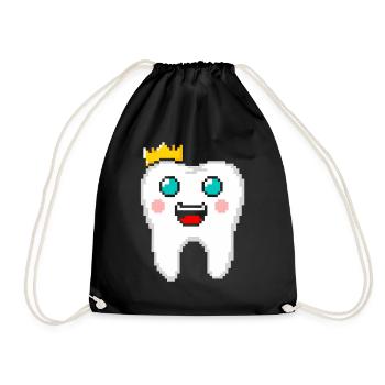 Royal Tooth with Crown Pixel Art - Drawstring Bag - black - Front