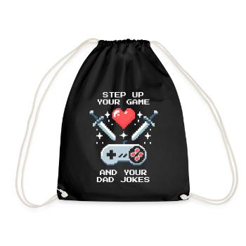 Level Up & Dad Jokes | Bonus Dad Patchwork - Drawstring Bag - black - Front